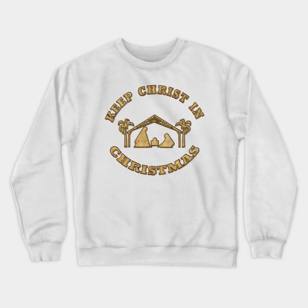 Keep Christ In Christmas Nativity Scene - Faux Gold Crewneck Sweatshirt by Roly Poly Roundabout